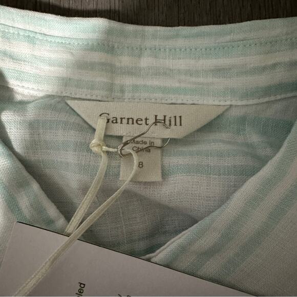 Garnet Hill Linen Light Blue & White Striped Long‎ Sleeve Button Down Top 8 NEW - Picture 5 of 10